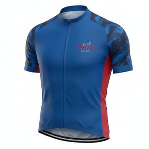 Veloroute Des Bleuets Mens Cycling Jersey Blue Red Camo Short‎ Sleeve Size XL